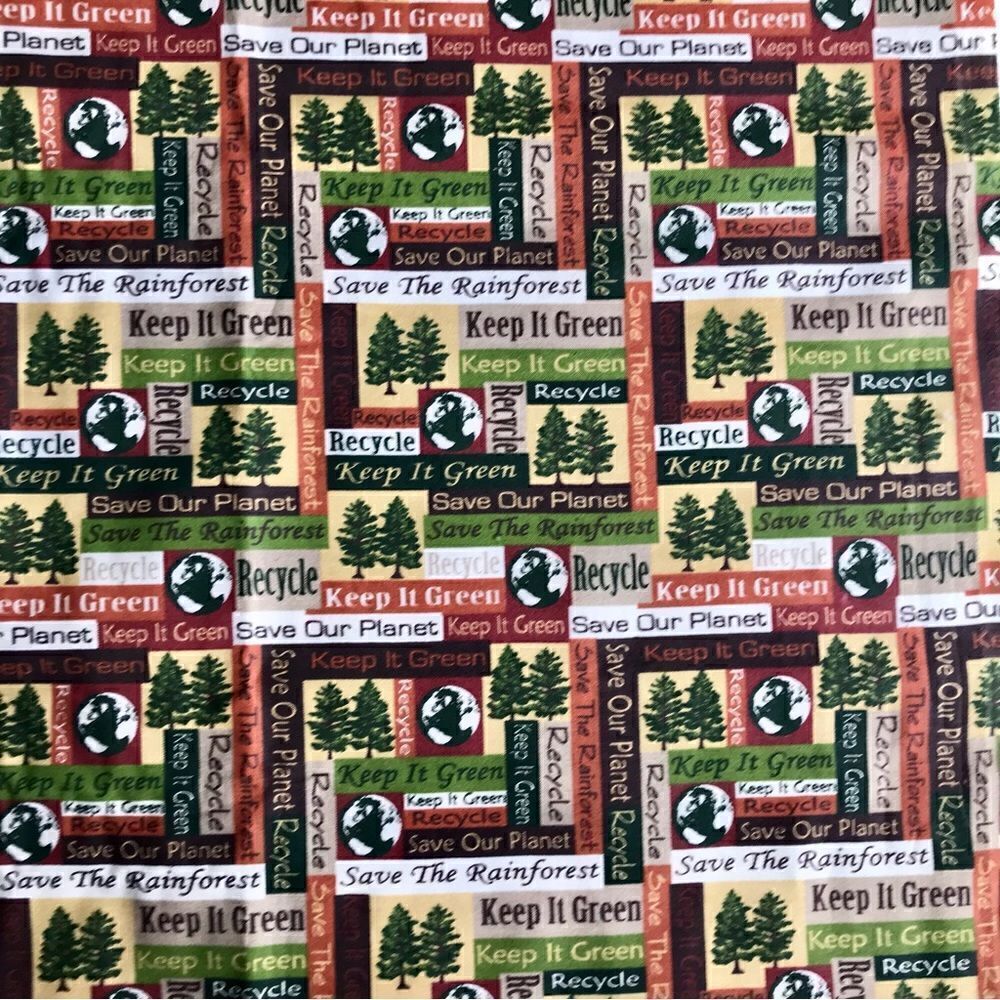 David Textiles Inc Save Our Planet Keep It Green Recycle Cloth Fabric 1.75 Yards